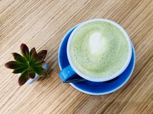 Vegan oat milk matcha latte  at Cloud Cakes - Mandar in Paris