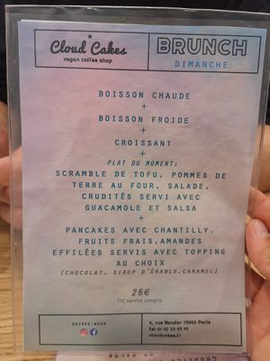 Brunch menu (sunday) at Cloud Cakes - Mandar in Paris