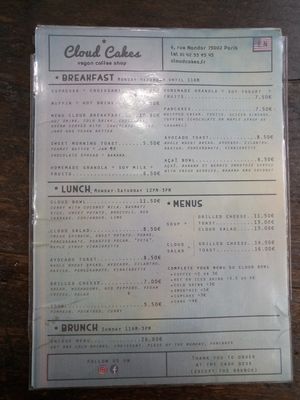 Menue front at Cloud Cakes - Mandar in Paris