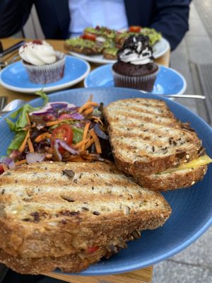 Vegan cheese toast. Cupcakes. Avocado toast. at Cloud Cakes - Mandar in Paris