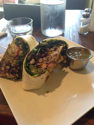 Tex Mex Tofu Scramble Wrap. Seriously delicious! My server suggested I add avocado... best idea ever. at The Angry Baker - King Ave in Columbus