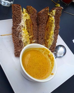 Reuben with the soup of the day.  at The Angry Baker - King Ave in Columbus