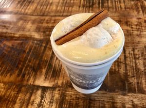 Almond milk nog & coconut whipped cream! at Coco Bean Coffee Shop & Cafe in Chapel Hill