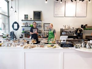 Front Counter with all vegan baked goods & foods at Coco Bean Coffee Shop & Cafe in Chapel Hill
