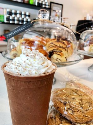 Vegan Frozen Mocha Shake, with Oat Milk & Almond Cream + Coconut Whipped Cream at Coco Bean Coffee Shop & Cafe in Chapel Hill