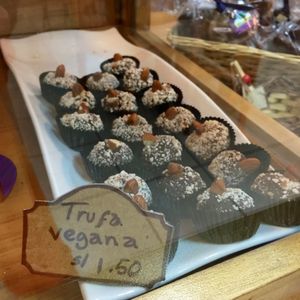 Vegan chocolate truffles - yum! at El Eden in Urubamba