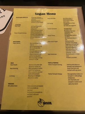 The seperate menu showing the vegan options #Veganuary at Kantjil & De Tijger in Amsterdam