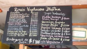 Menu at Dharma Vegetariano in Iquique