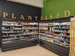 Vegan meat and cheese case at Zerbos Health Food Superstore in Livonia
