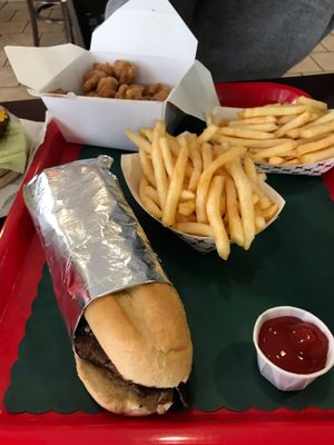 Spicy beef sandwich and orange chicken at VegeWay in Las Vegas