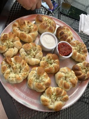 Garlic knots with marinara and vegan ranch ❤️  at Bend Pizza Kitchen in Bend