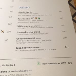 desserts menu at The Coast in Pak Nam Pran