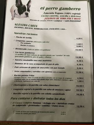Menu  at El Perro Gamberro in Madrid