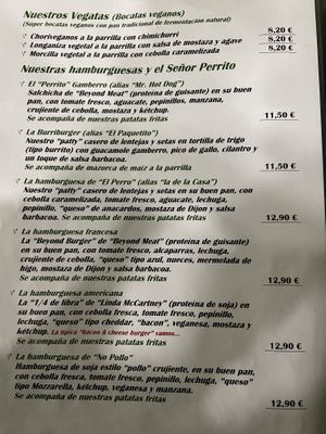 Menu  at El Perro Gamberro in Madrid