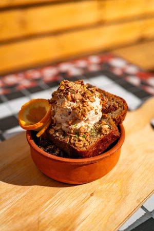 Banana bread with peanut cream (vegan) at Cafe Glocke in Dresden