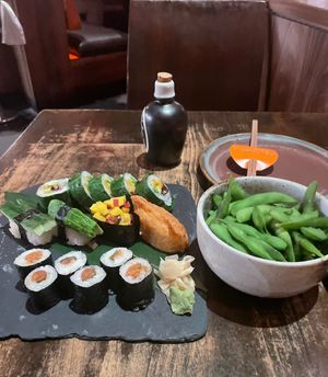 I got the Samba Vegetable Sushi, Umeshisho Roll and Edamame. Everything was delicious. Best sushi platter I’ve had hands down. Props to this place!  at SushiSamba in Las Vegas