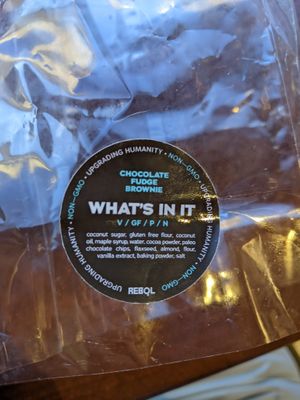 Gluten free and vegan brownie ingredients at Rebol in Cleveland