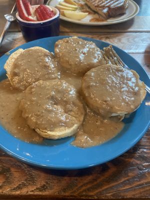 Vegan biscuits and sausage gravy. Yummm  at Tough Cookie Bakery in Bastrop
