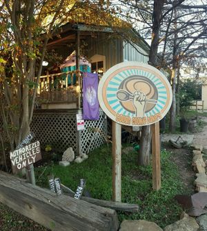 Exterior with pet friendly patio at Tough Cookie Bakery in Bastrop