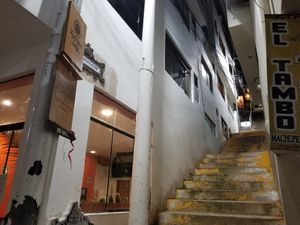 View from the street (restaurant is located near top of stairs) at Tree House in Aguas Calientes