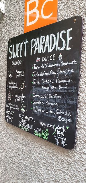 Menu at Sweet Paradise in Tenerife