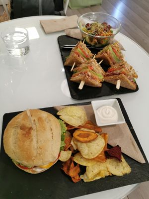 Vegan huera burger and vegan club sandwich at Sweet Paradise in Tenerife