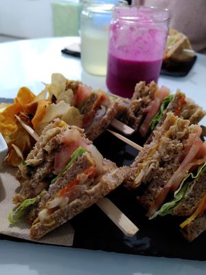 The best club sandwich ever. Sorry about the lightning 🌱 at Sweet Paradise in Tenerife