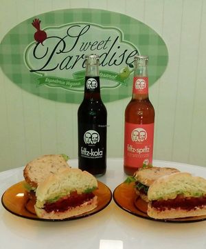 Sandwiches, burger and soft drinks at Sweet Paradise in Tenerife