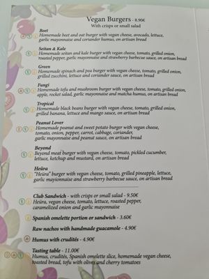 Feb 2023 menu at Sweet Paradise in Tenerife