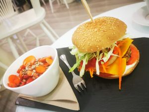 Sweet potato burger. And a salad. Really tasty at Sweet Paradise in Tenerife