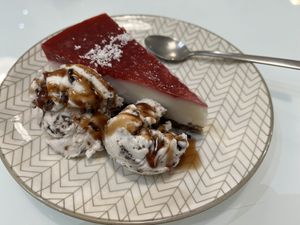 Raspberry cake (GF) and ice cream   at Sweet Paradise in Tenerife