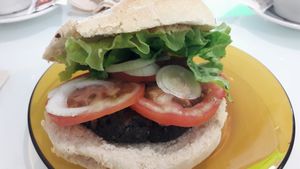 Seitan and kale burger with houmous  at Sweet Paradise in Tenerife