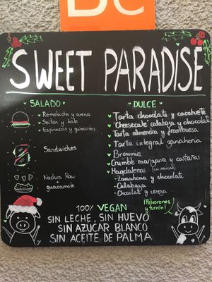 Menu outside the cafe at Sweet Paradise in Tenerife