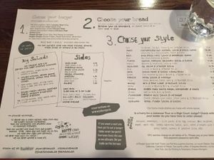 Menu at Jo's Burger in Dublin