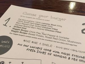 Menu at Jo's Burger in Dublin