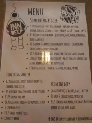 Current menu  at Inn Deep in Glasgow