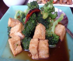Broccoli with dried chili plus tofu at Bulan Thai Vegetarian Kitchen - Melrose in Los Angeles