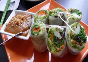 Wummer rolls: baked tofu and fresh vegetables wrapped in clear wrappers, served with vietnamese dip. at Bulan Thai Vegetarian Kitchen - Melrose in Los Angeles