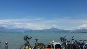 Garda Lake view at Vecchio Mulino Beach in Peschiera Del Garda