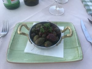 Warm Olives - a lot of olives for 4€  at Vecchio Mulino Beach in Peschiera Del Garda