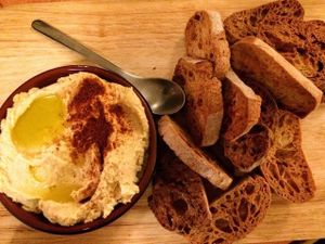 Hummus plate (they also have a vegan-friendly version with eggplant spread) at Coco Boheme in Aix-en-provence