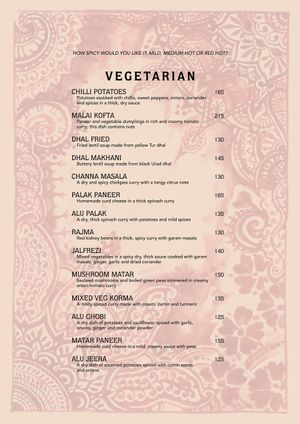 Veg menu. Any dish with cream or butter can be substituted with coconut milk. at Shalimar in Koh Tao
