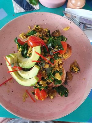 Scrambled tofu on sourdough at Sea Circus in Seminyak