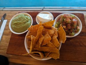 Dips (they forgot to take off sour cream and salsa tasted like soap?) at Sea Circus in Seminyak