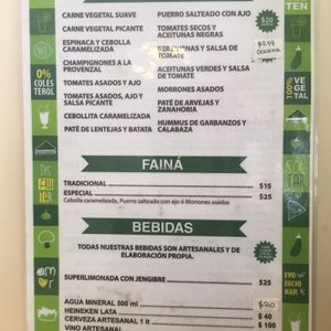 menu back at Pizza Vegana - Recoleta in Buenos Aires