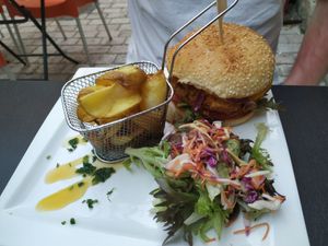 vegan burger, very good ! at Sherlock Holmes  in Quimper