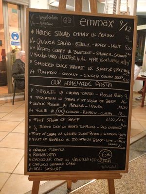 Menu at Emmax in Lanzarote