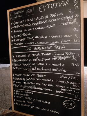 Menu at Emmax in Lanzarote
