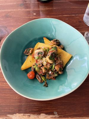 Polenta and mushrooms  at Emmax in Lanzarote