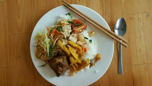 Rice buffet with side soup at Bo De Tinh Tam in Ho Chi Minh City